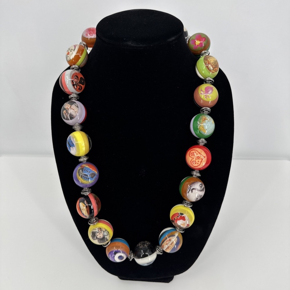 Vintage Pylones Compass Balls From France Necklace Futuristic Artistic Colorful